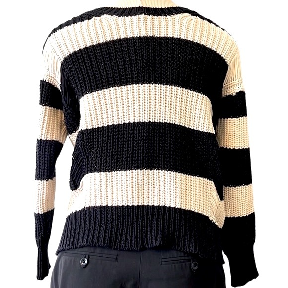 Sandro Stripe Distressed Knit Sweater, Black & Cream,  size EU 2/Med, US 4-6 - Picture 14 of 16